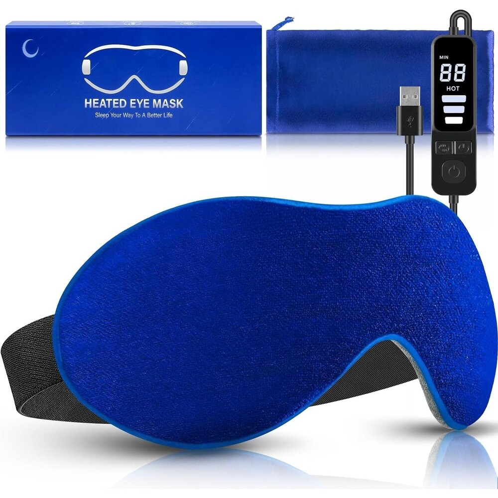Heated Eye Mask Dry Heat Compress w Flaxseed Warm Temperature Timer Control